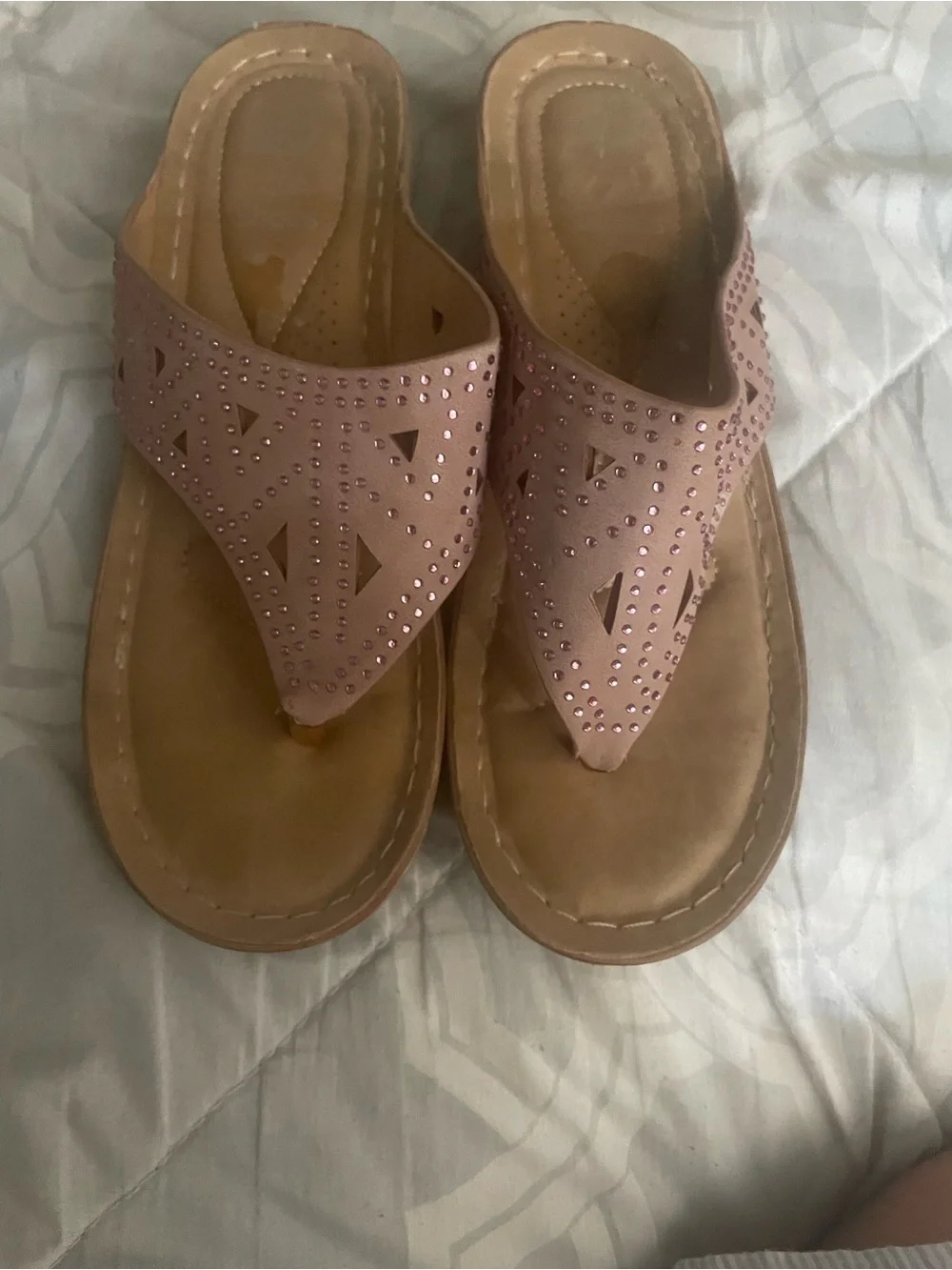 Women’s Rhinestone Pink Thong Sandals with Cushioned Footbed